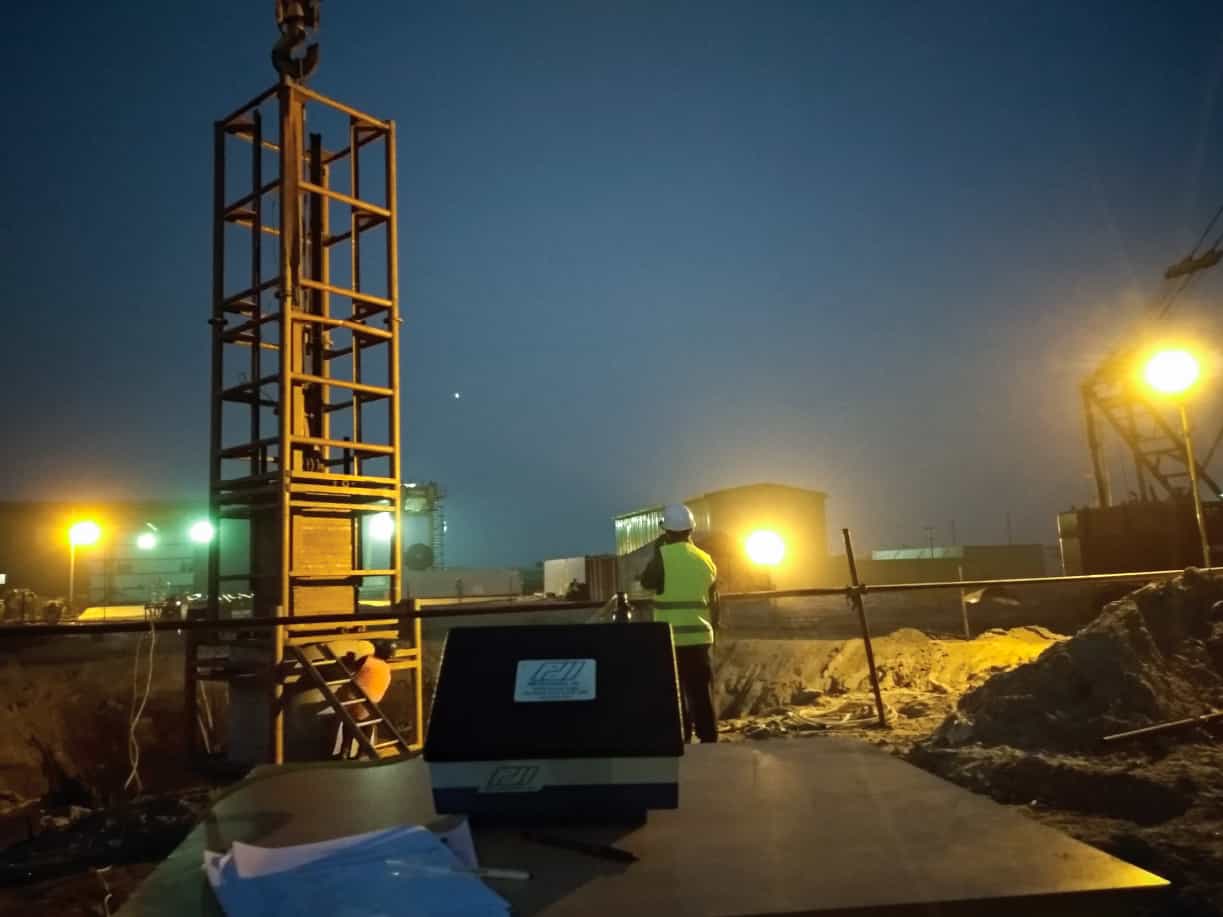 Khulna-Mongla Railway Project, Rupsha Bridge high strain dynamic testing of pile.