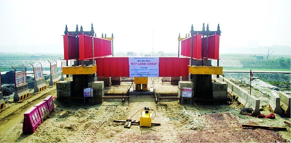 30000 kN static pile load test, DMRT project line-6, CP-03, at Uttara.